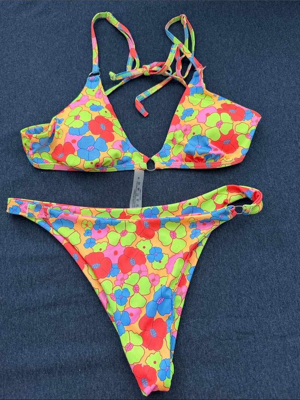 ' Neon Floral Two-Piece One-Piece Style Swim Set - Multicolor